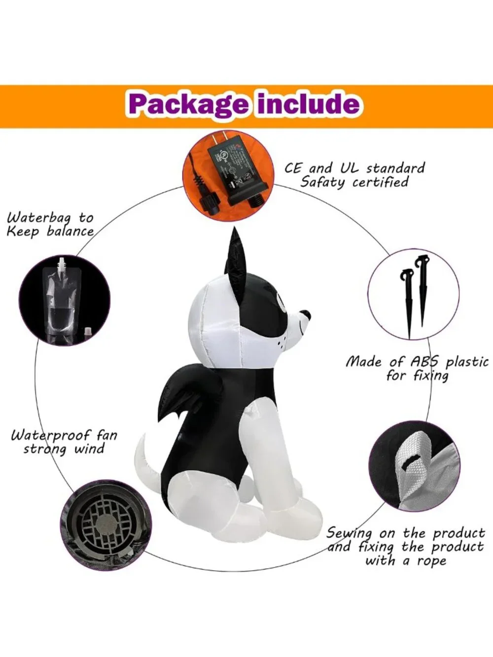 4FT Halloween Inflatable French Bulldog with Bat Wings - LED Yard Decor for